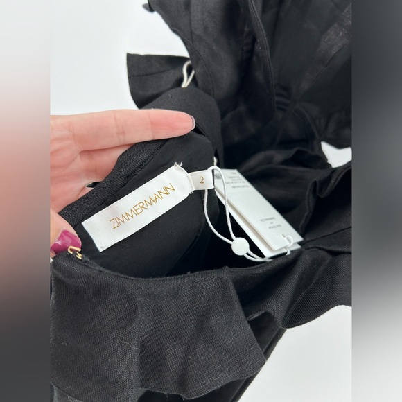 Zimmermann Postcard Tie Back Mini Dress in Linen Black Size AU 2 US 8 NWT - Picture 9 of 13